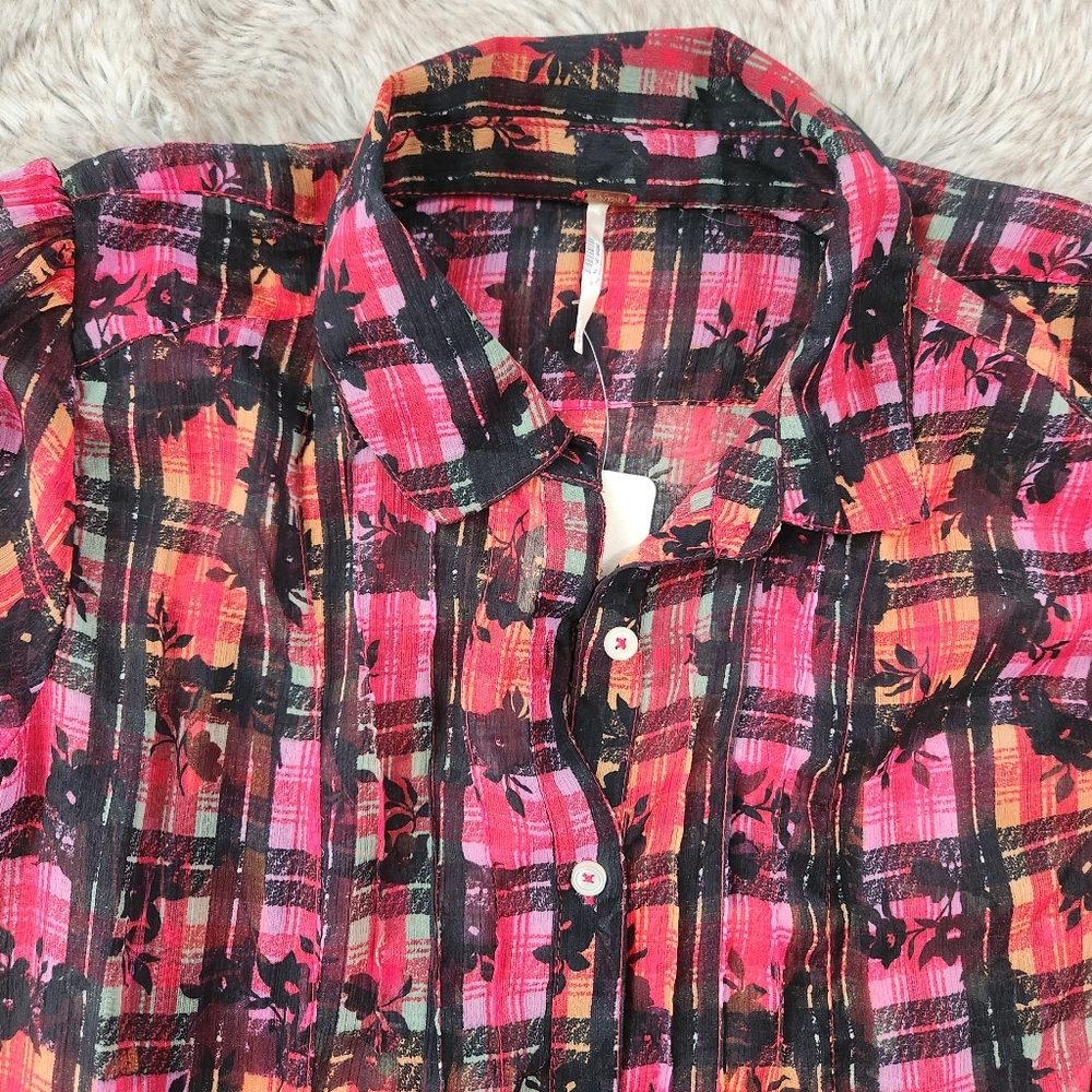 Free People Jerra Shirt Dress In Pink Long Sleeve Button Down Plaid Maxi Dress - Picture 6 of 16